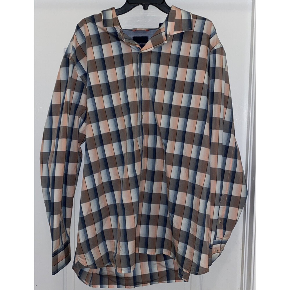 Tommy Bahama plaid mens button down long sleeve shirt 2XL gingham pink grey